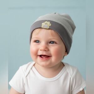 Precious Moments Baby's Gray Paw Print 6M Hat/Cap